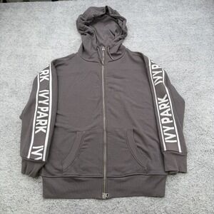 Ivy Park Jacket Womens Medium Gray Oversized Hoodie Full Zip High Neck Tape Logo